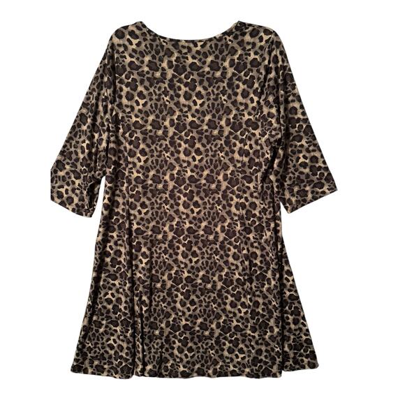 Ellos 1X (22–24) Leopard Print A-Line Knit Dress – Soft Stretch with ¾ Sleeves - Picture 3 of 6